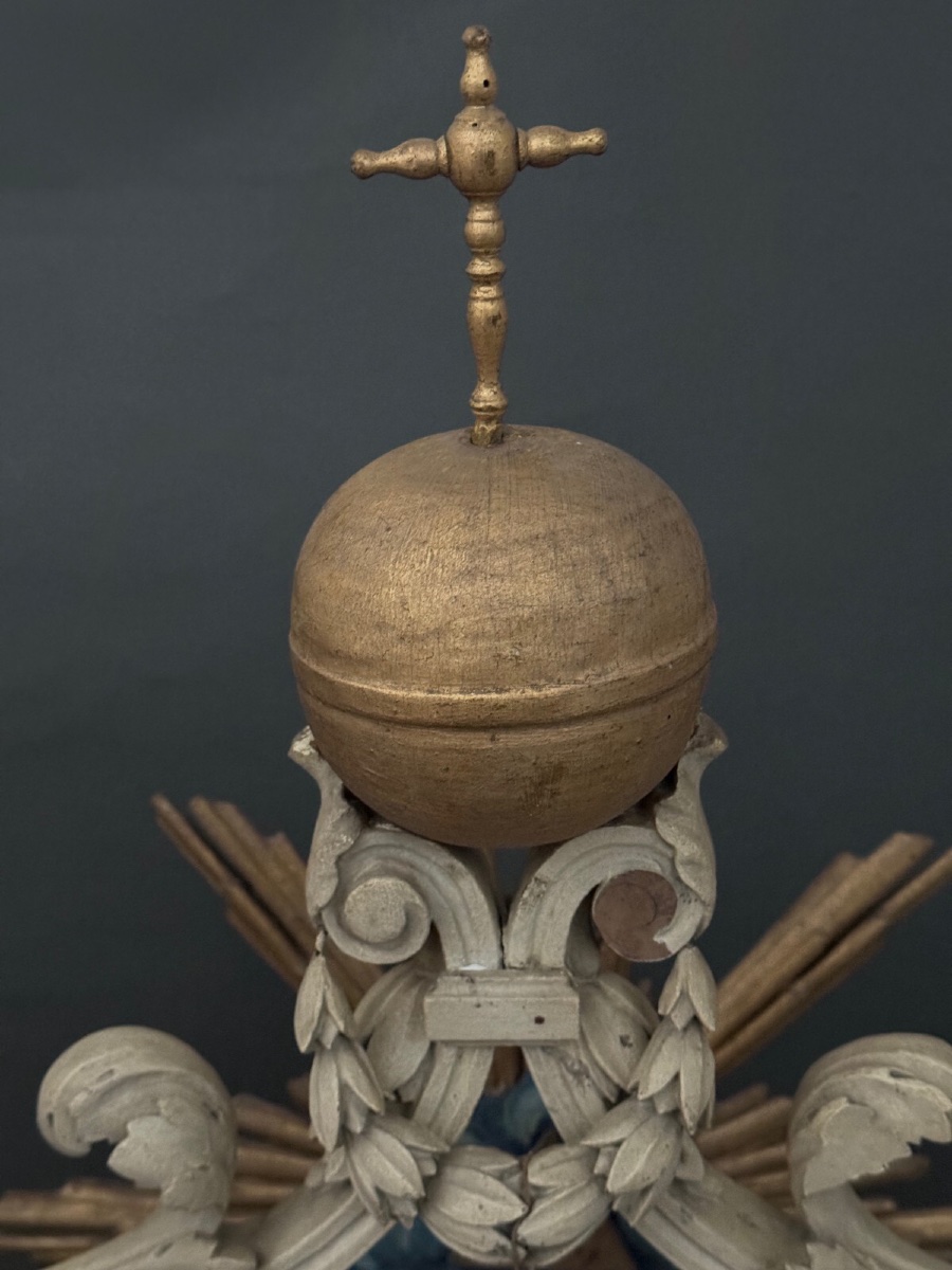 Autel maçonnique XIXe en bois sculpté polychrome -photo-1