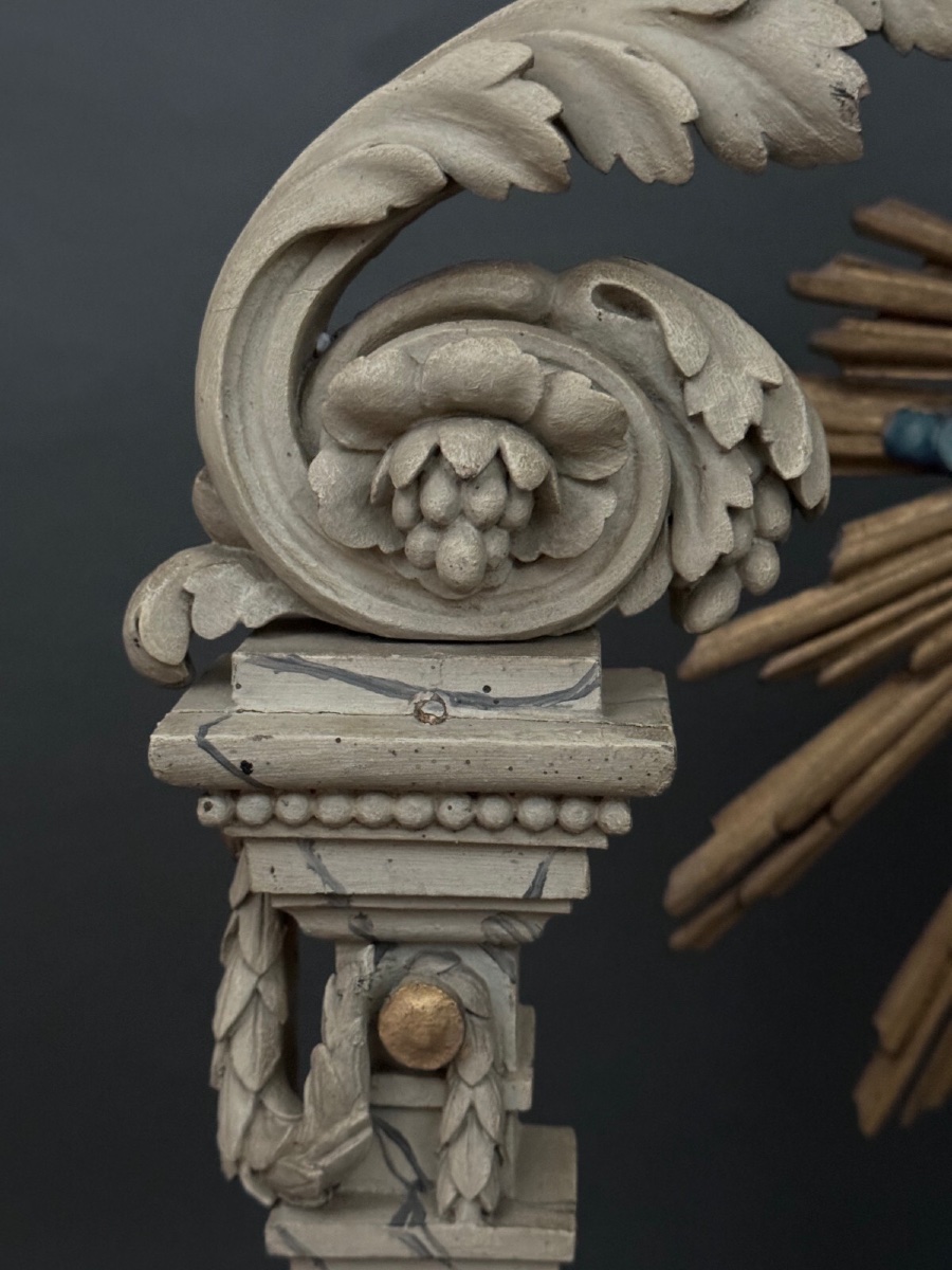 Autel maçonnique XIXe en bois sculpté polychrome -photo-3