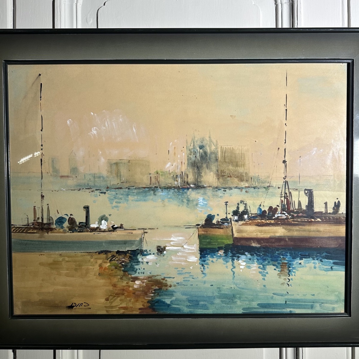 Watercolor On Paper Depicting Two Steamboats By Diaz, 20th Century-photo-2
