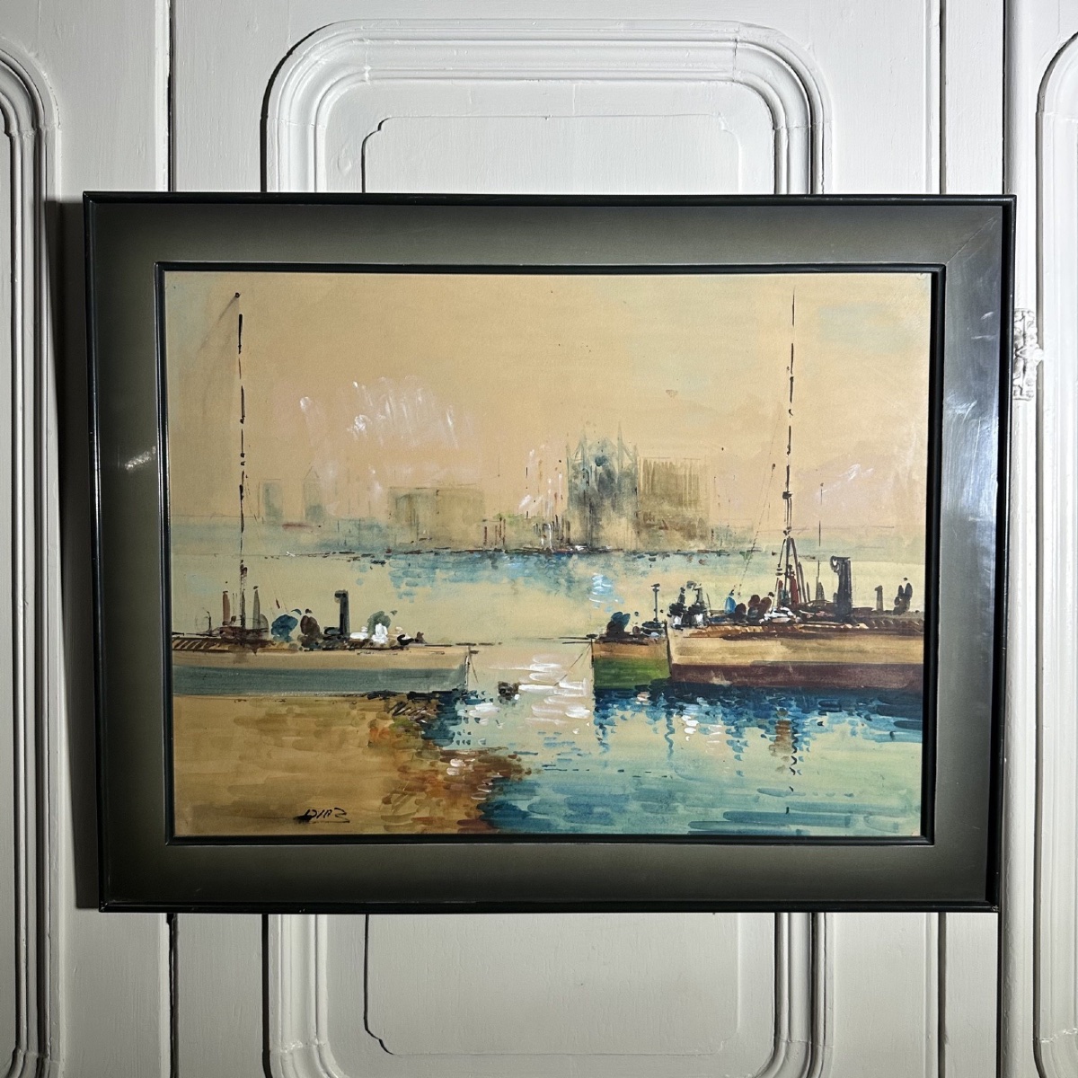 Watercolor On Paper Depicting Two Steamboats By Diaz, 20th Century
