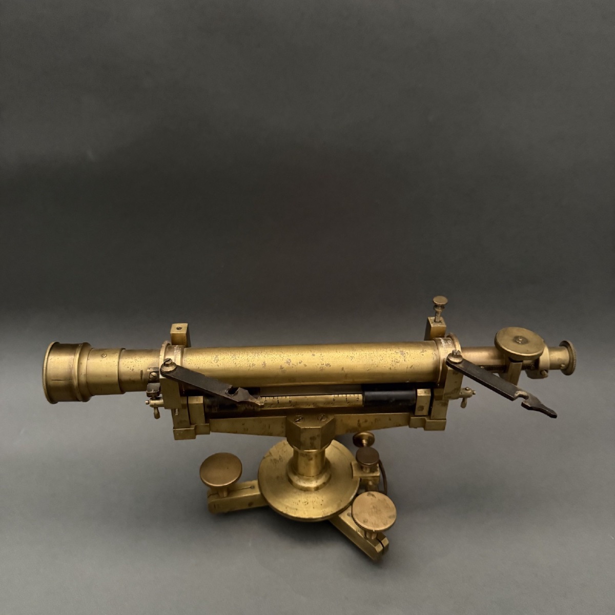 Antique Surveyor's Level With A Sighting Tube; 19th-century Surveying Instrument-photo-2