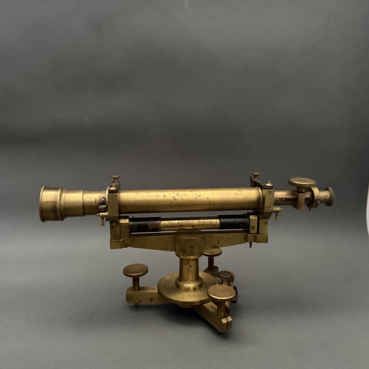 Antique Surveyor's Level With A Sighting Tube; 19th-century Surveying Instrument