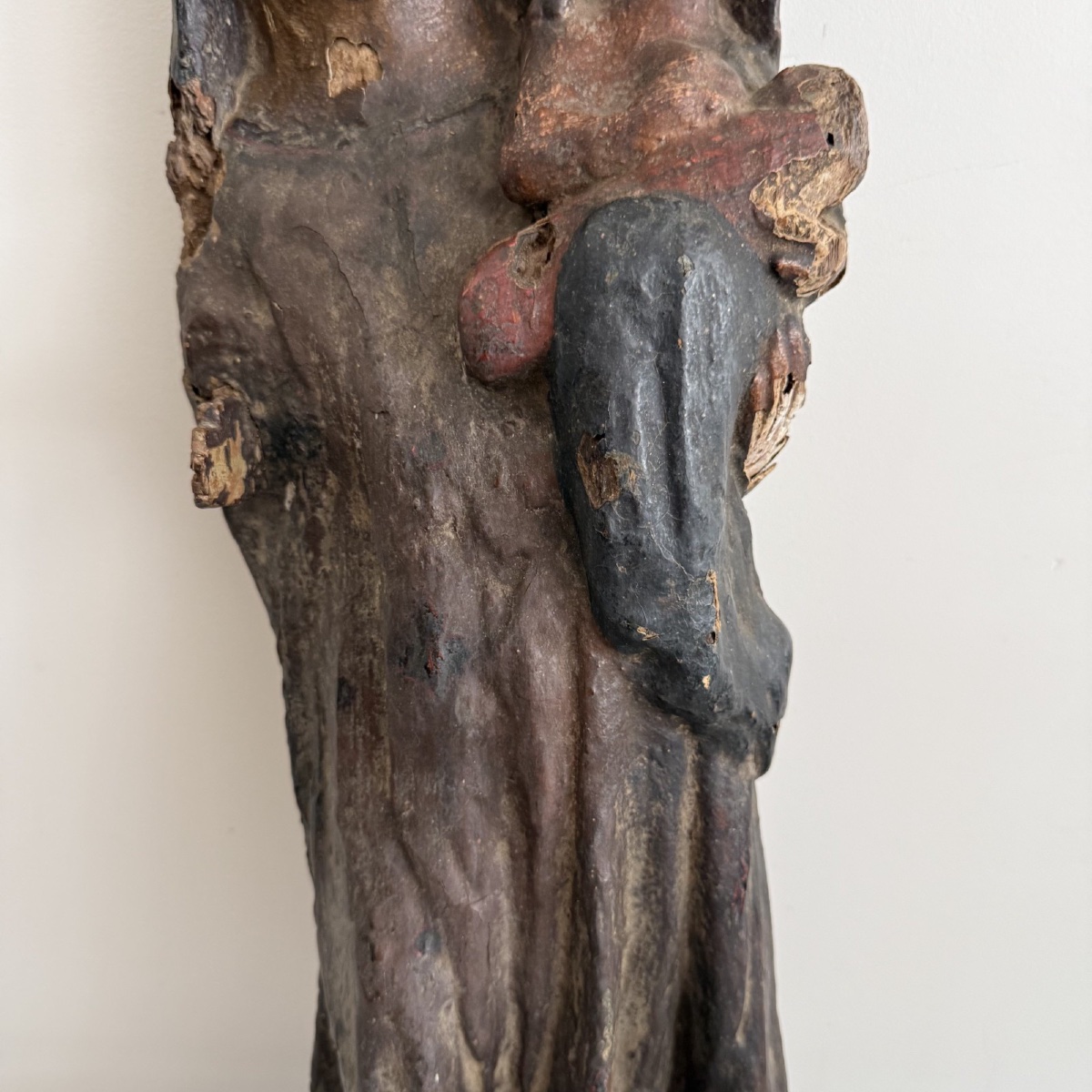 Vierge en bois sculpté XIVe polychromie d'origine-photo-3
