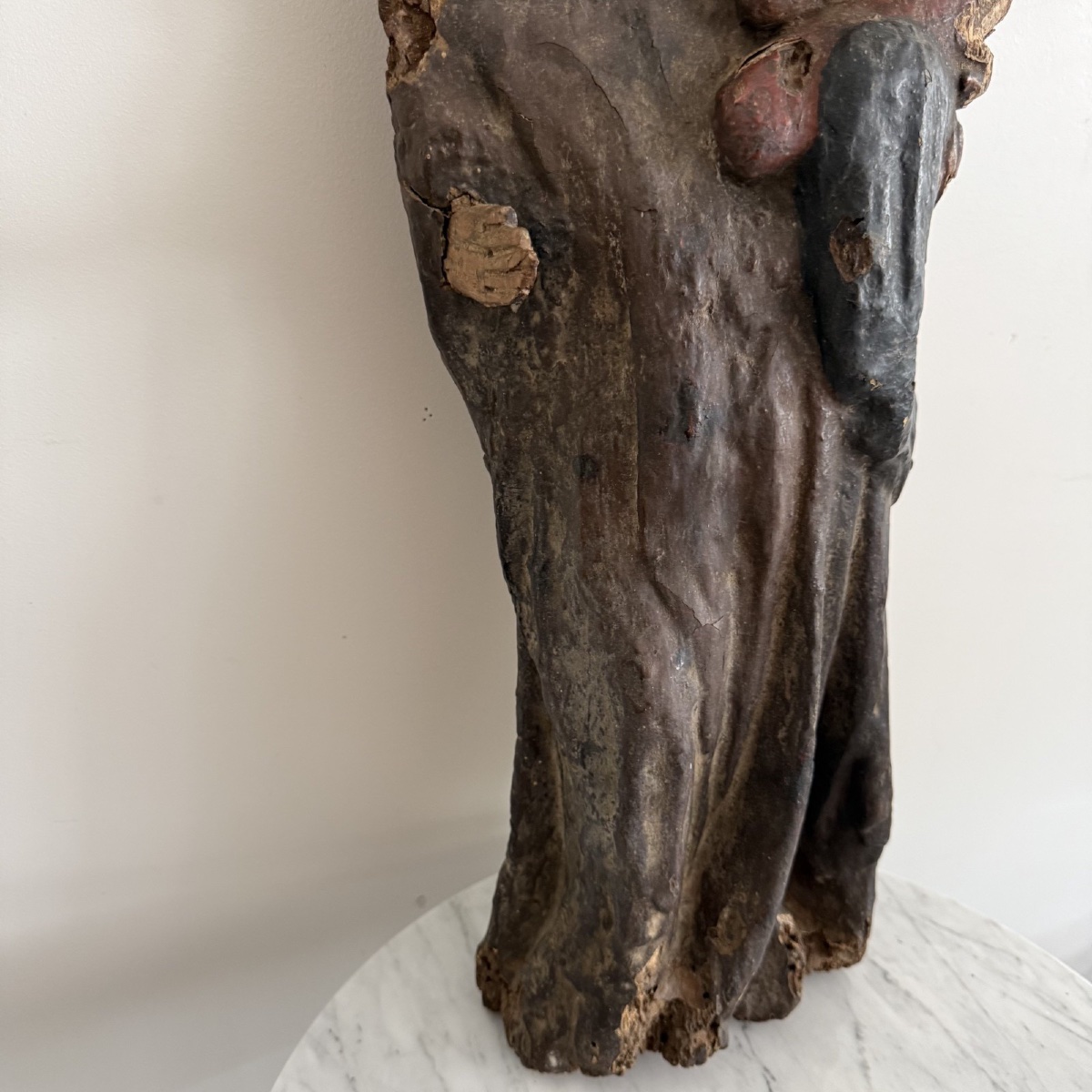 Vierge en bois sculpté XIVe polychromie d'origine-photo-1