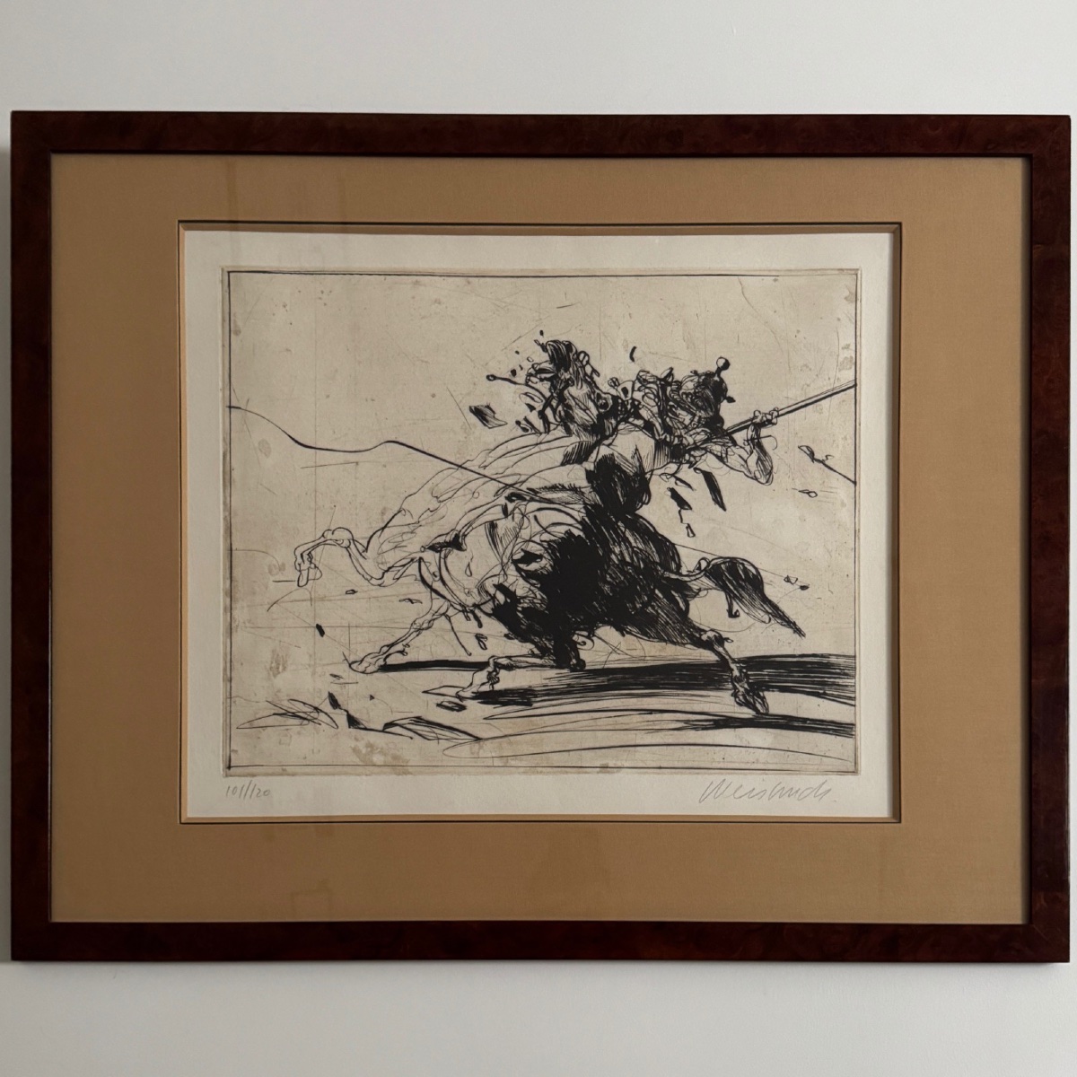 Lithographie par Claude Weisbuch représentant un cavalier casqué XXe-photo-2