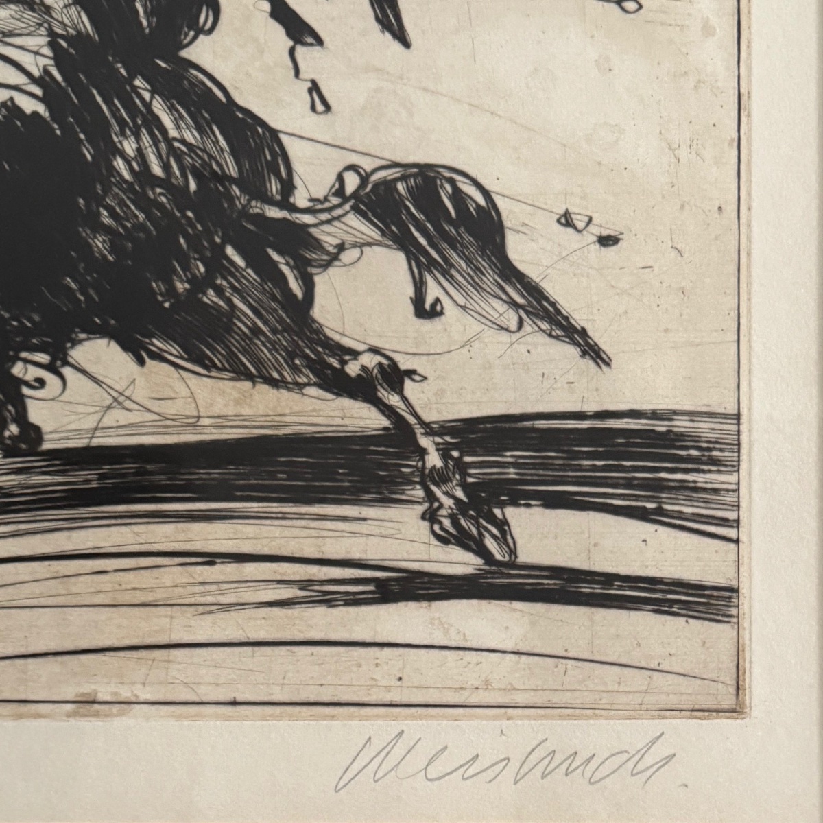 Lithographie par Claude Weisbuch représentant un cavalier casqué XXe-photo-2