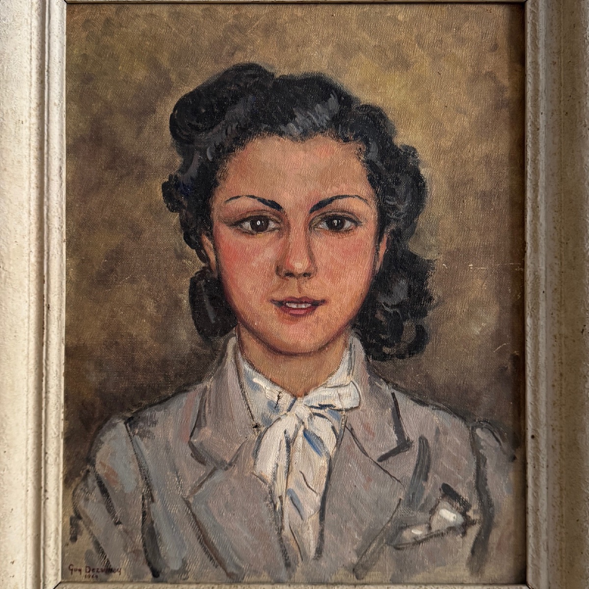 Huile sur toile portrait de jeune femme par Guy Dezaunay 1948-photo-3