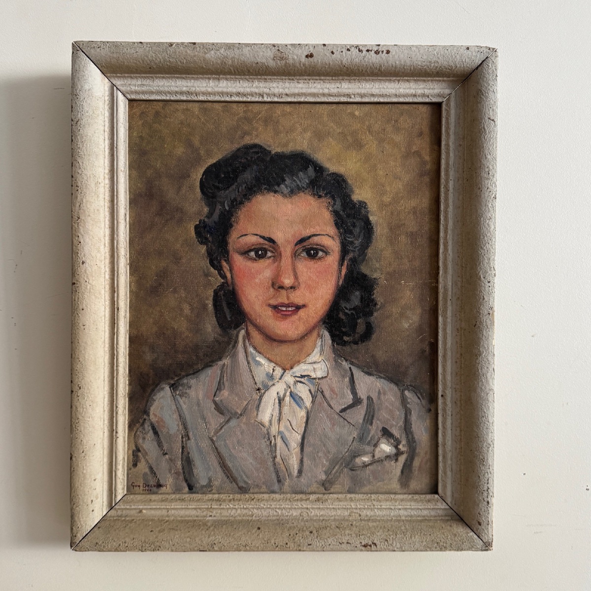 Huile sur toile portrait de jeune femme par Guy Dezaunay 1948