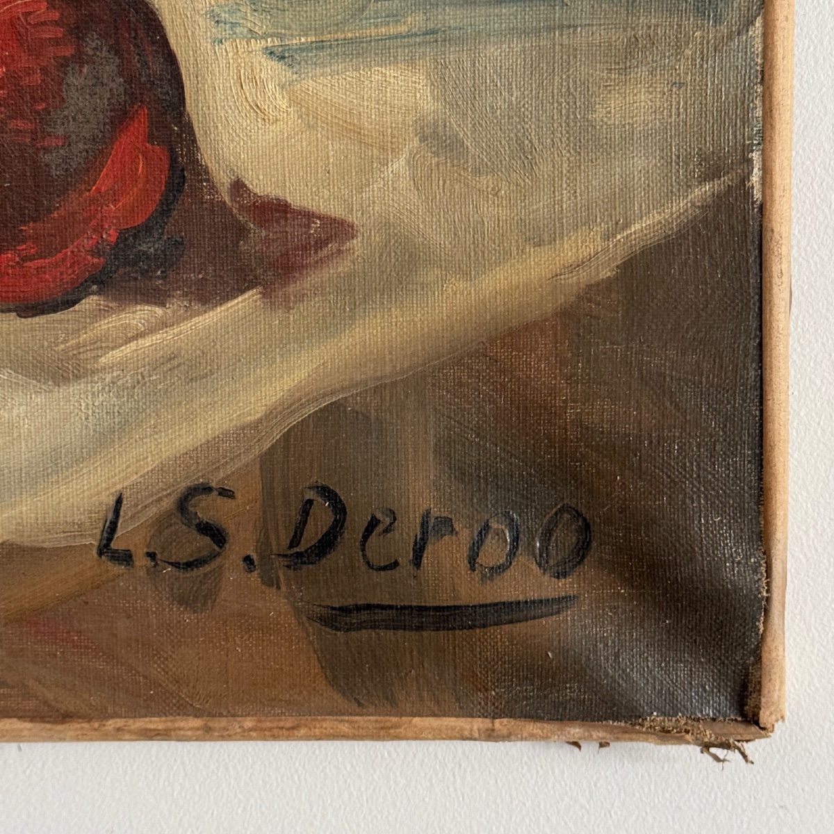 Huile sur toile nature morte aux fruits et aux fleurs XXe par LS Deroo -photo-4