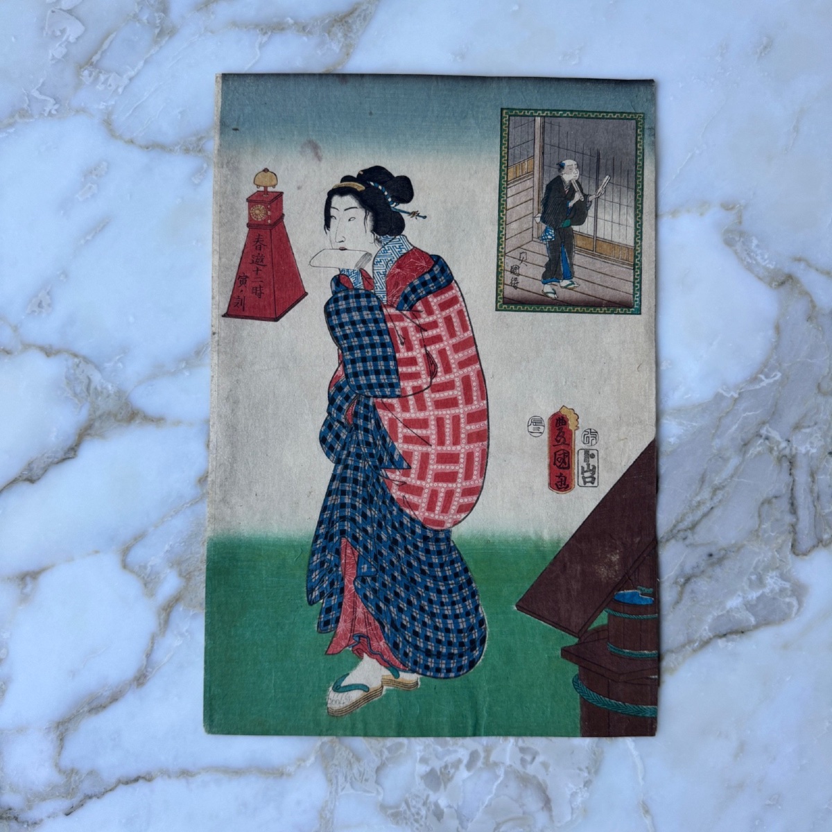 Estampe japonaise ancienne Toyokuni III Kunisada femme au kimono -photo-2