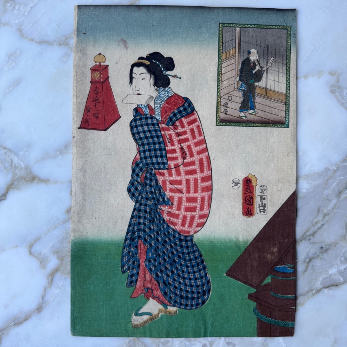 Estampe japonaise ancienne Toyokuni III Kunisada femme au kimono 