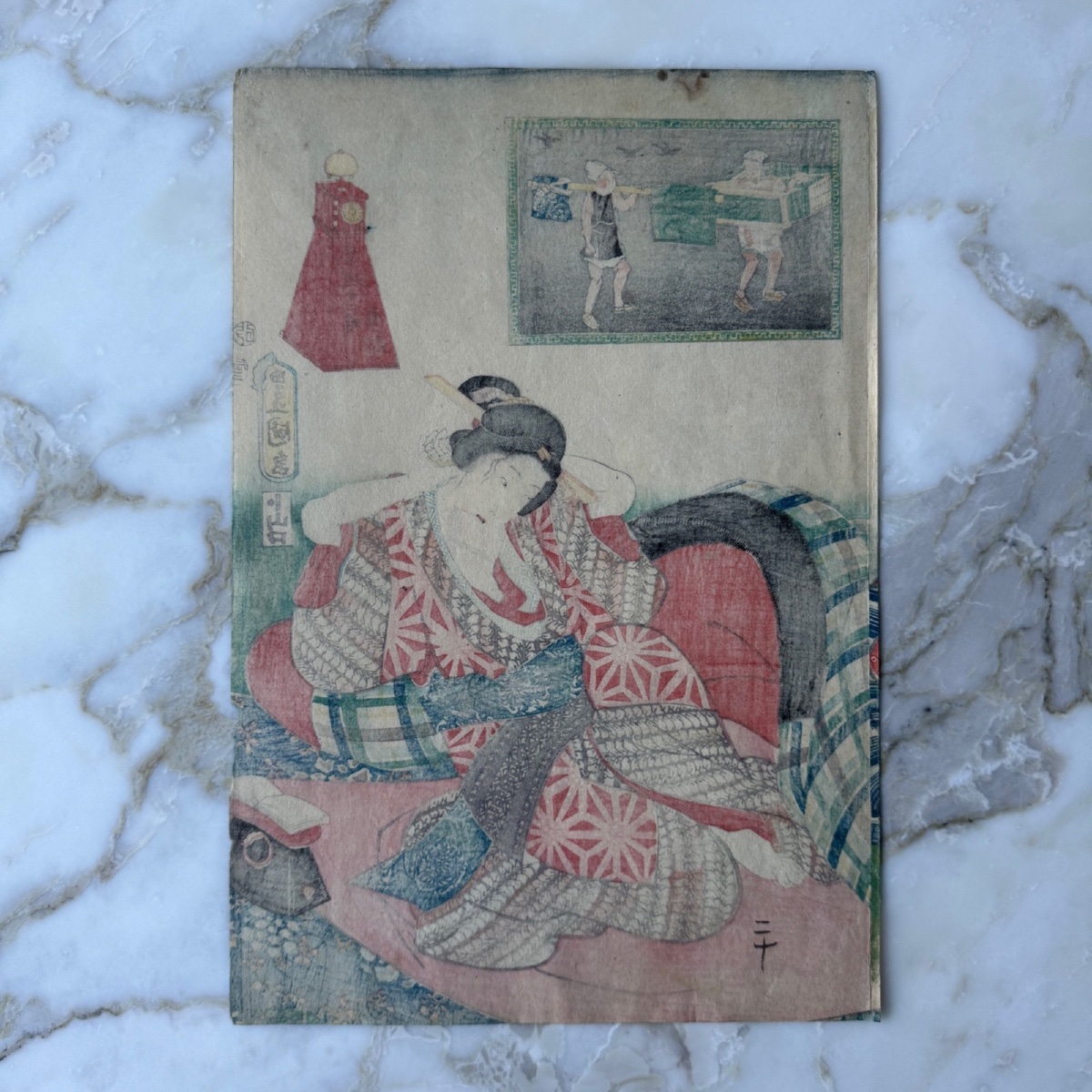 Estampe japonaise ancienne Toyokuni III Kunisada femme au repos -photo-7