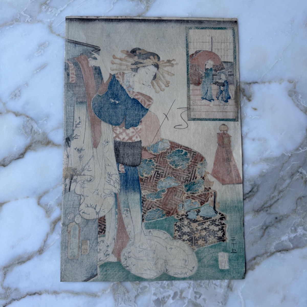 Estampe japonaise ancienne Toyokuni III Kunisada femme au kimono -photo-7