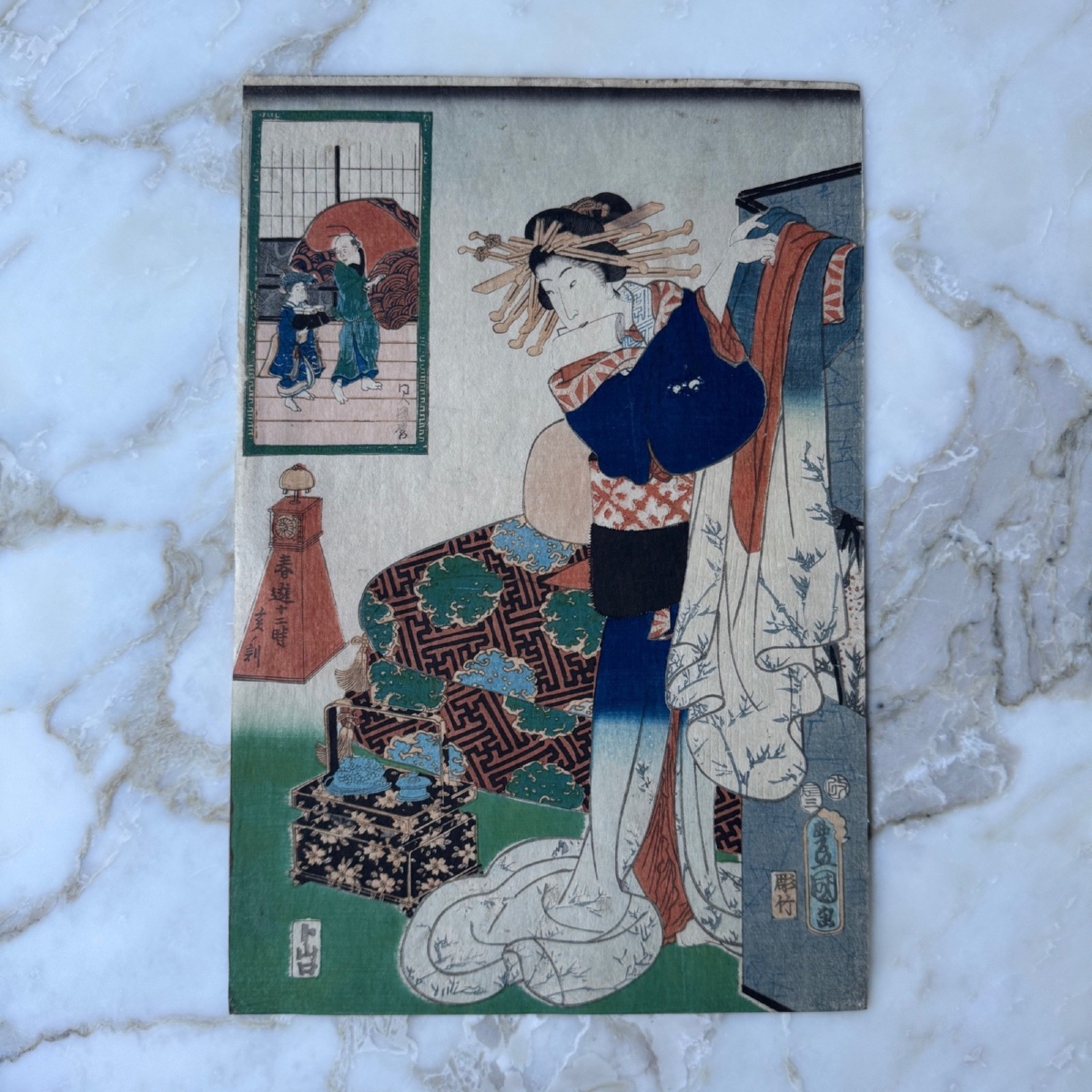 Estampe japonaise ancienne Toyokuni III Kunisada femme au kimono 