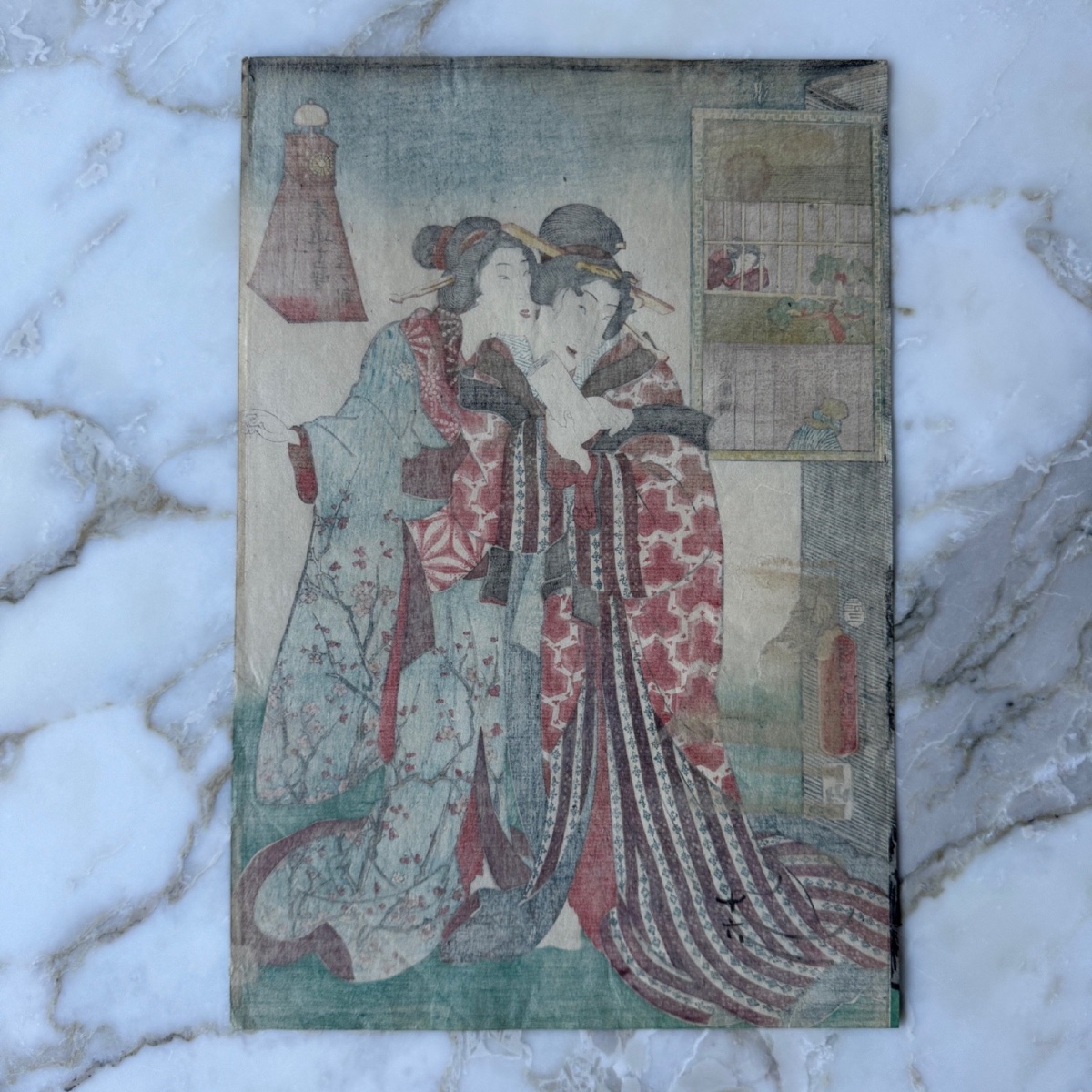 Antique Japanese Print By Toyokuni III Kunisada: Two Women In Kimonos -photo-7