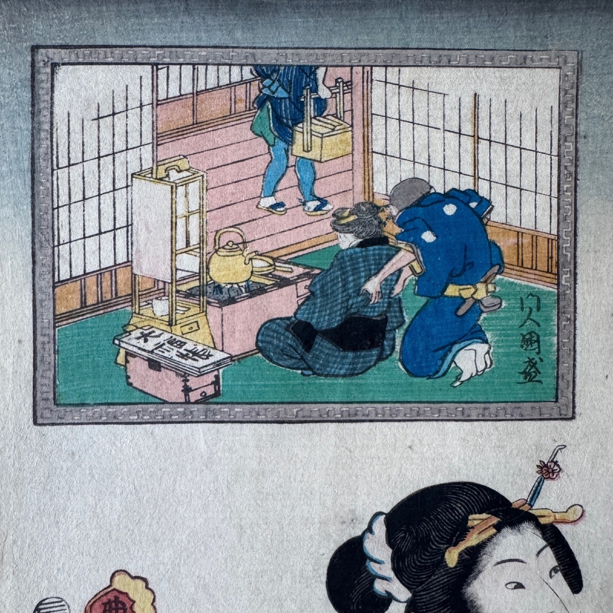 Antique Japanese Woodblock Print By Toyokuni III Kunisada: Woman Enjoying Tea -photo-1
