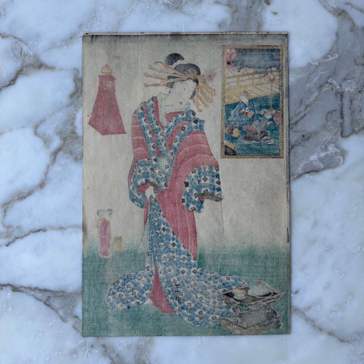 Antique Japanese Print By Toyokuni III Kunisada: Courtesan In A Kimono -photo-6