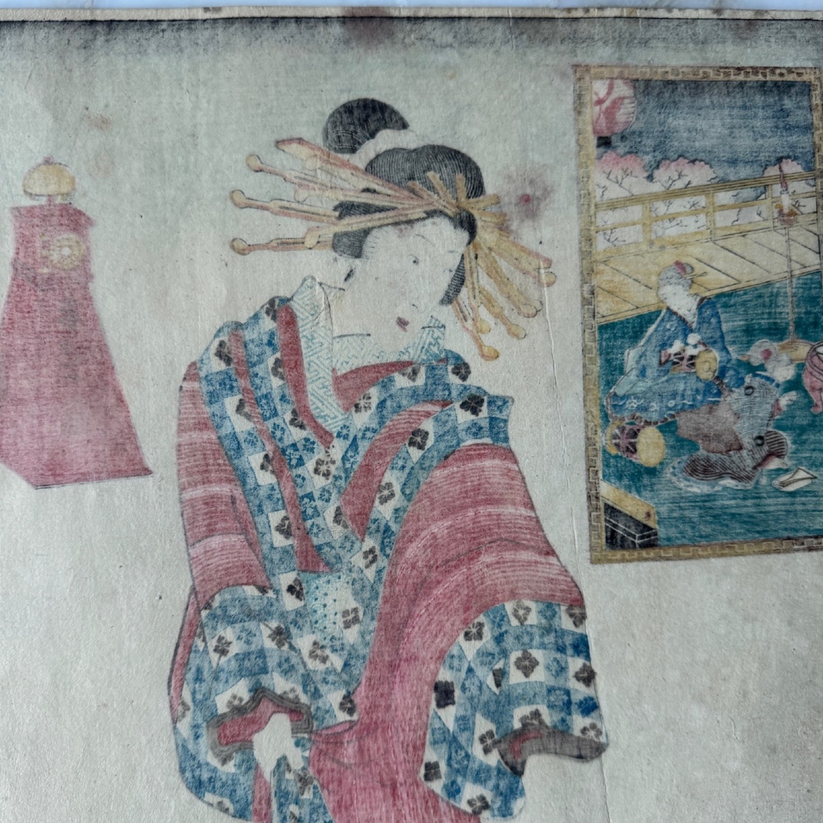 Antique Japanese Print By Toyokuni III Kunisada: Courtesan In A Kimono -photo-7