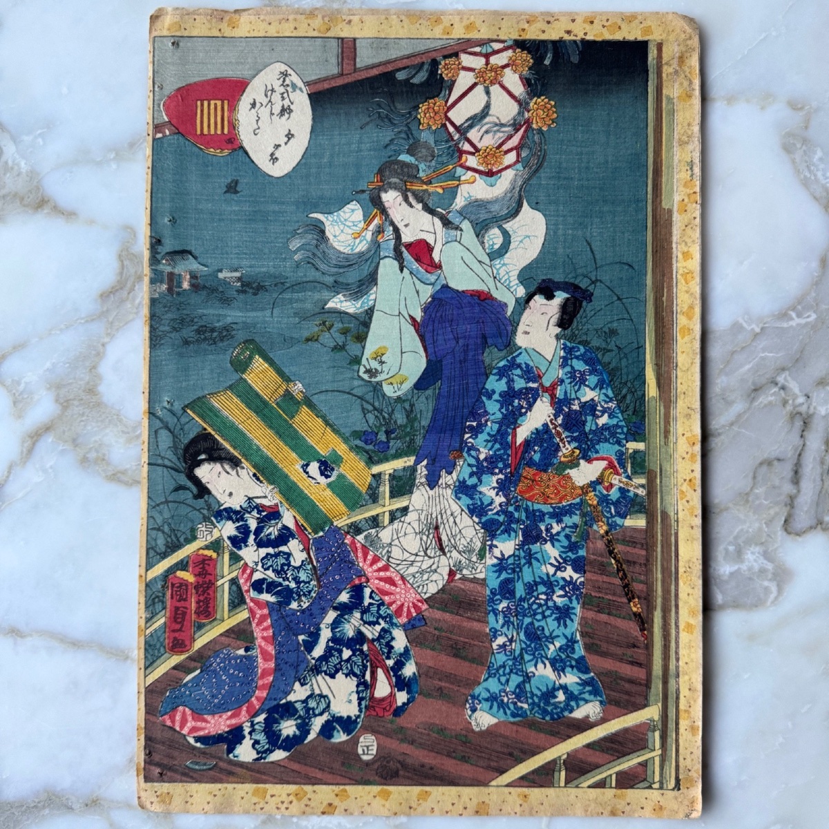 Antique Japanese Print By Toyokuni III Kunisada: Women In Kimonos -photo-2