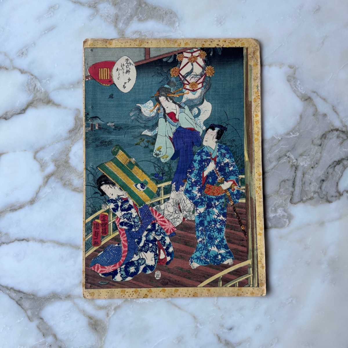 Antique Japanese Print By Toyokuni III Kunisada: Women In Kimonos 