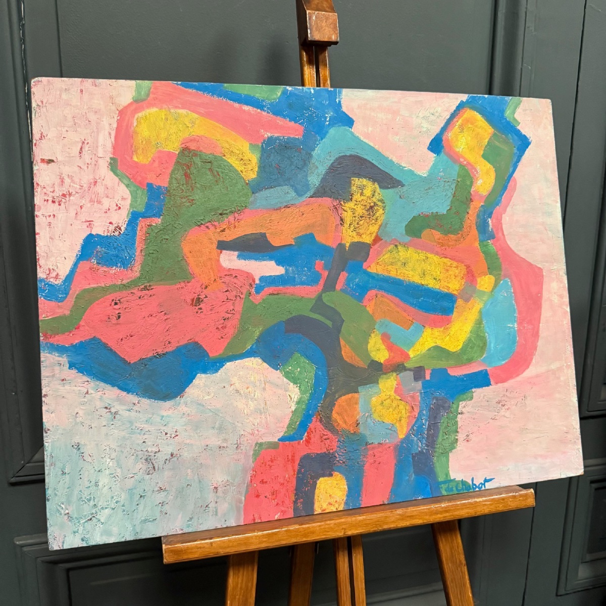 Oil On Cardboard, Modern Composition By François De Chabot, 1960 -photo-2