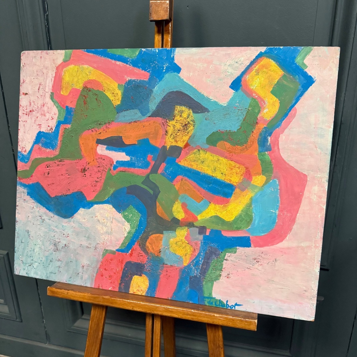 Oil On Cardboard, Modern Composition By François De Chabot, 1960 -photo-3