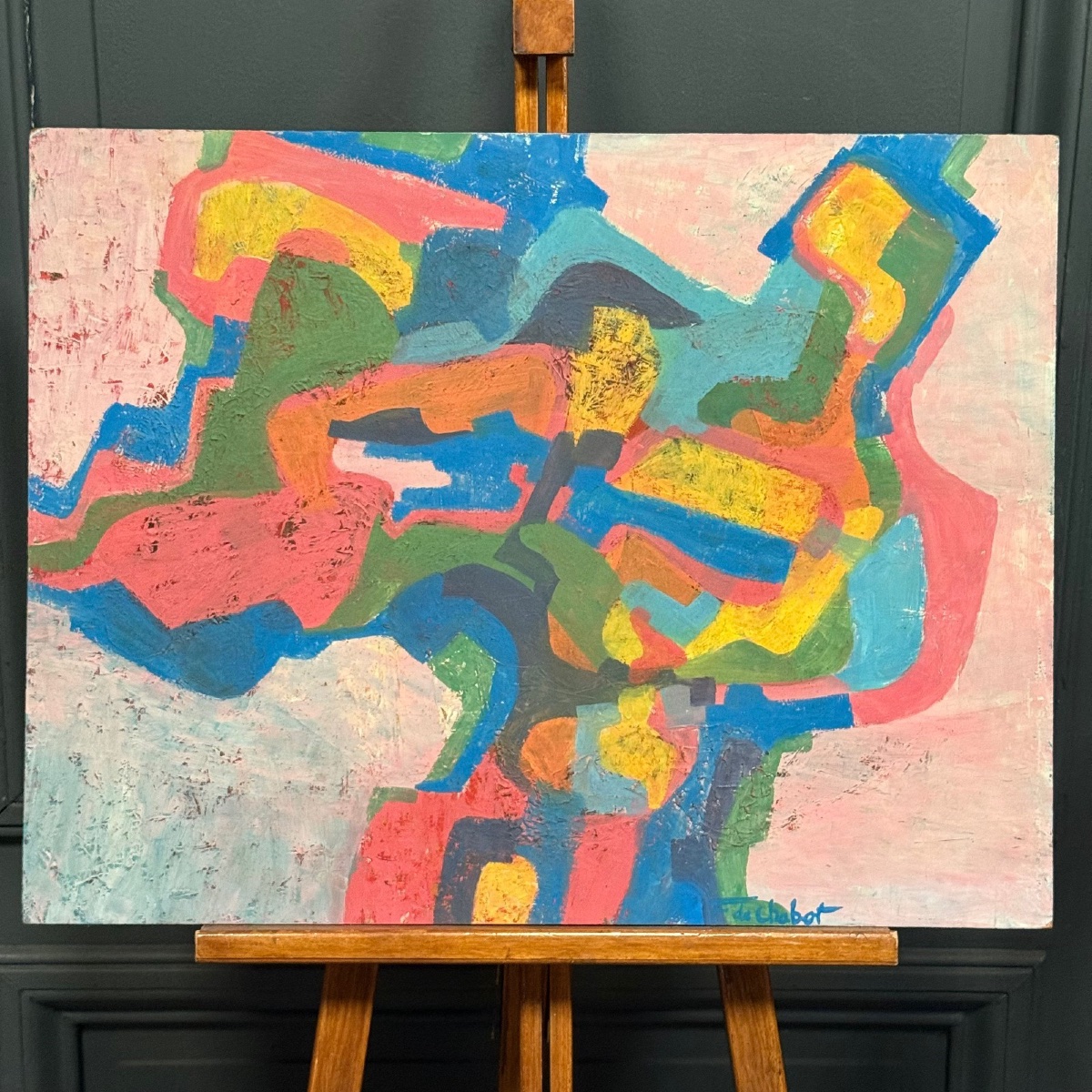 Oil On Cardboard, Modern Composition By François De Chabot, 1960 