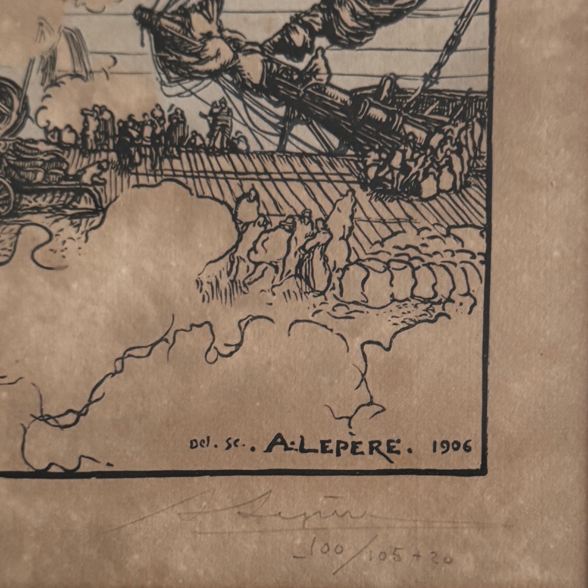 Engraving Of A View Of The Port Of Nantes By Auguste Lepère, 1906, Countersigned -photo-1