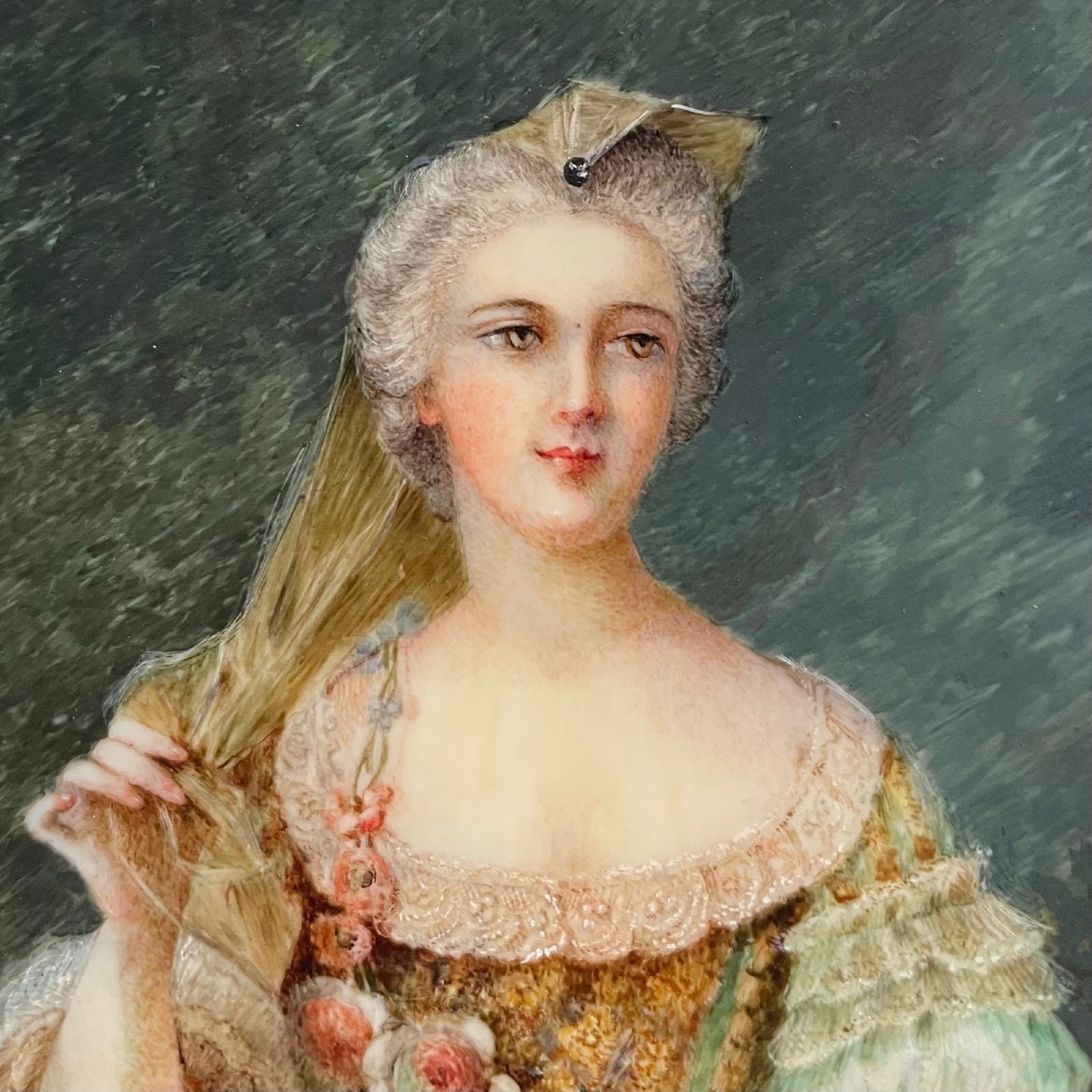19th-century Miniature Depicting An 18th-century Woman, With A Bronze Frame -photo-1