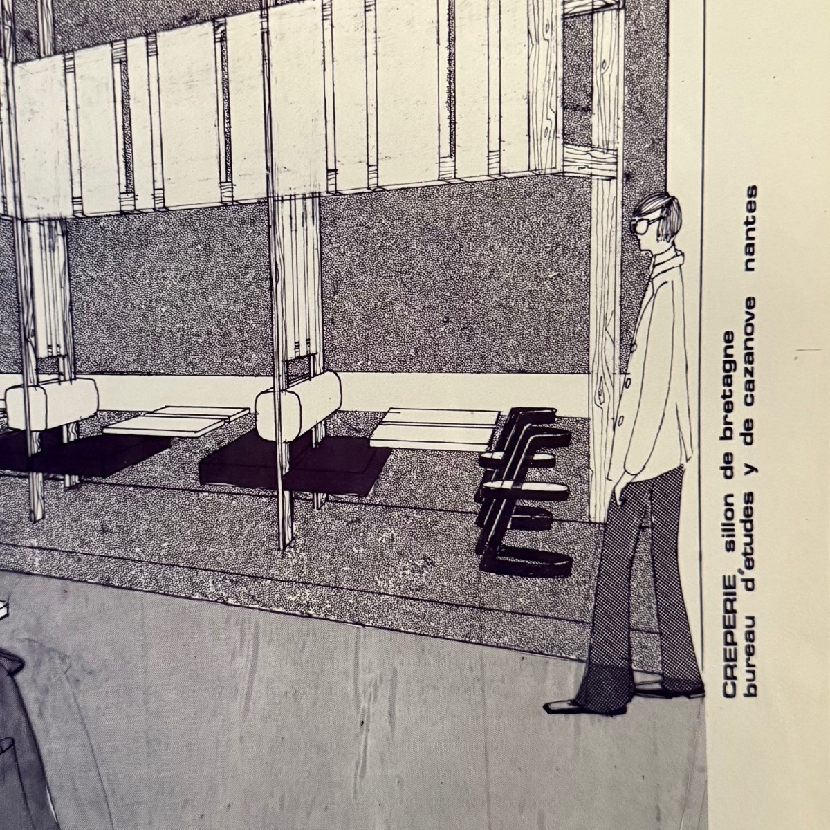 Dessin projet d'aménagement de crêperie par François de Chabot 1970 -photo-3