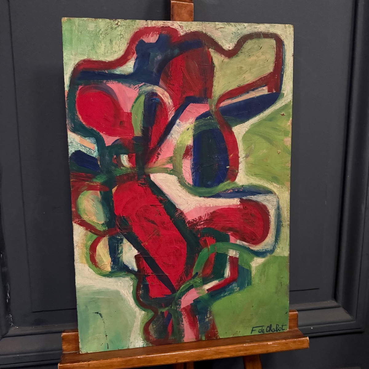 Huile sur panneau composition moderne par François de Chabot 1960-70 -photo-2