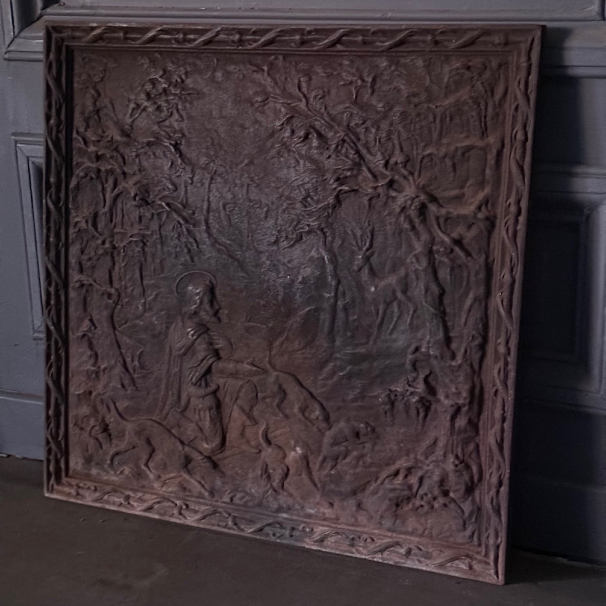 Cast-iron Mantelpiece From The Late 18th To Early 19th Century, Featuring The Legend Of St. Hubert -photo-2