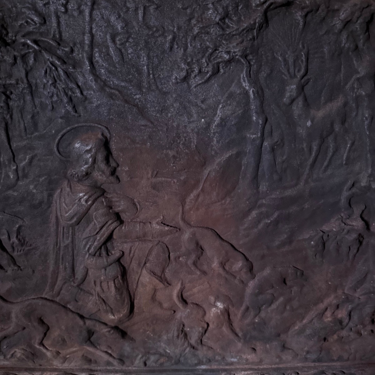 Cast-iron Mantelpiece From The Late 18th To Early 19th Century, Featuring The Legend Of St. Hubert -photo-4