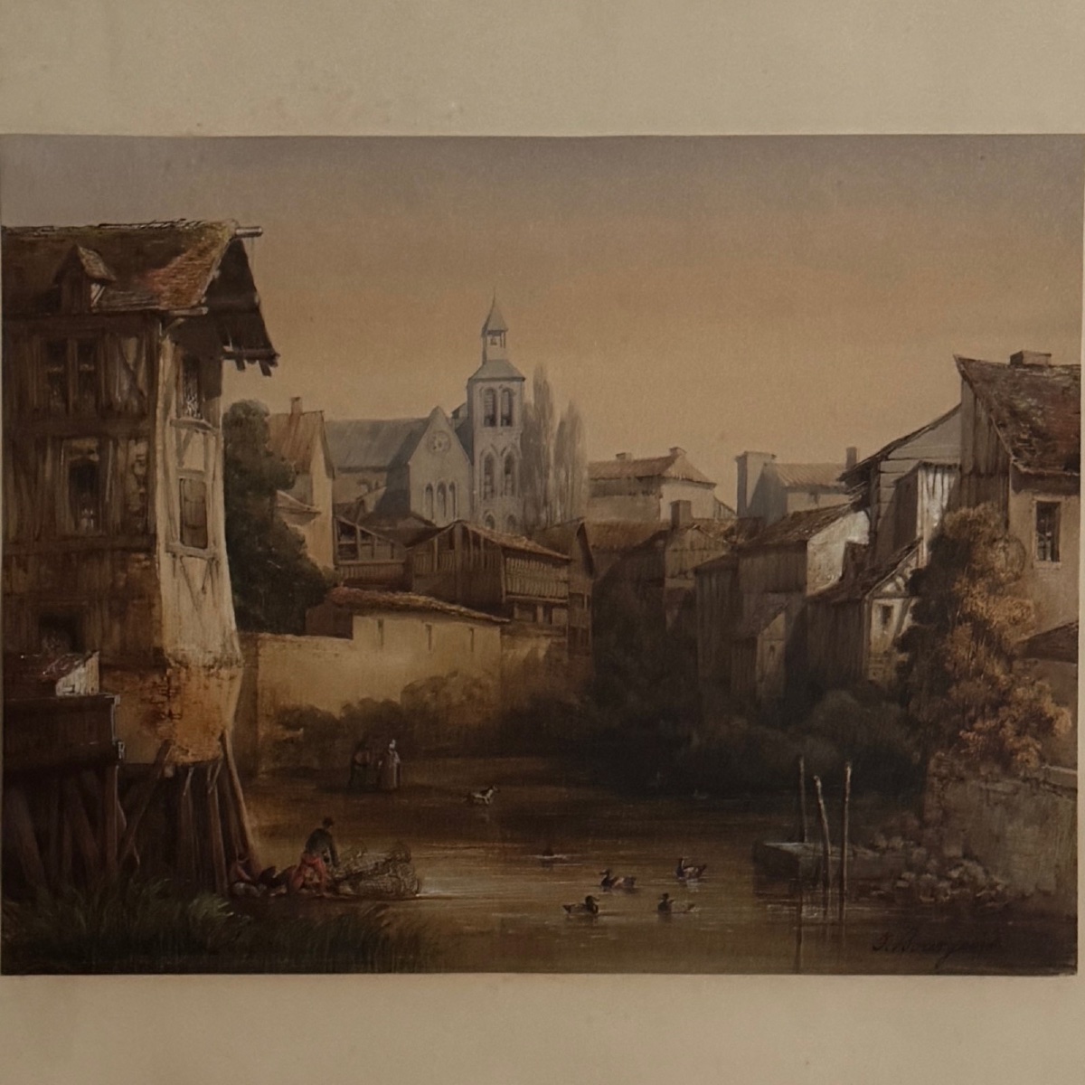 Aquarelle les teinturiers à Châlons-sur-Marne XIXe par J. Bourgeois-photo-3