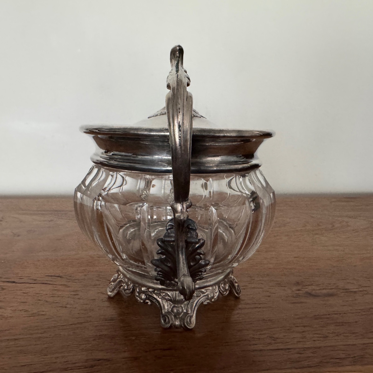 Sucrier en cristal et métal argenté fin XIXe prises Louis XV-photo-3