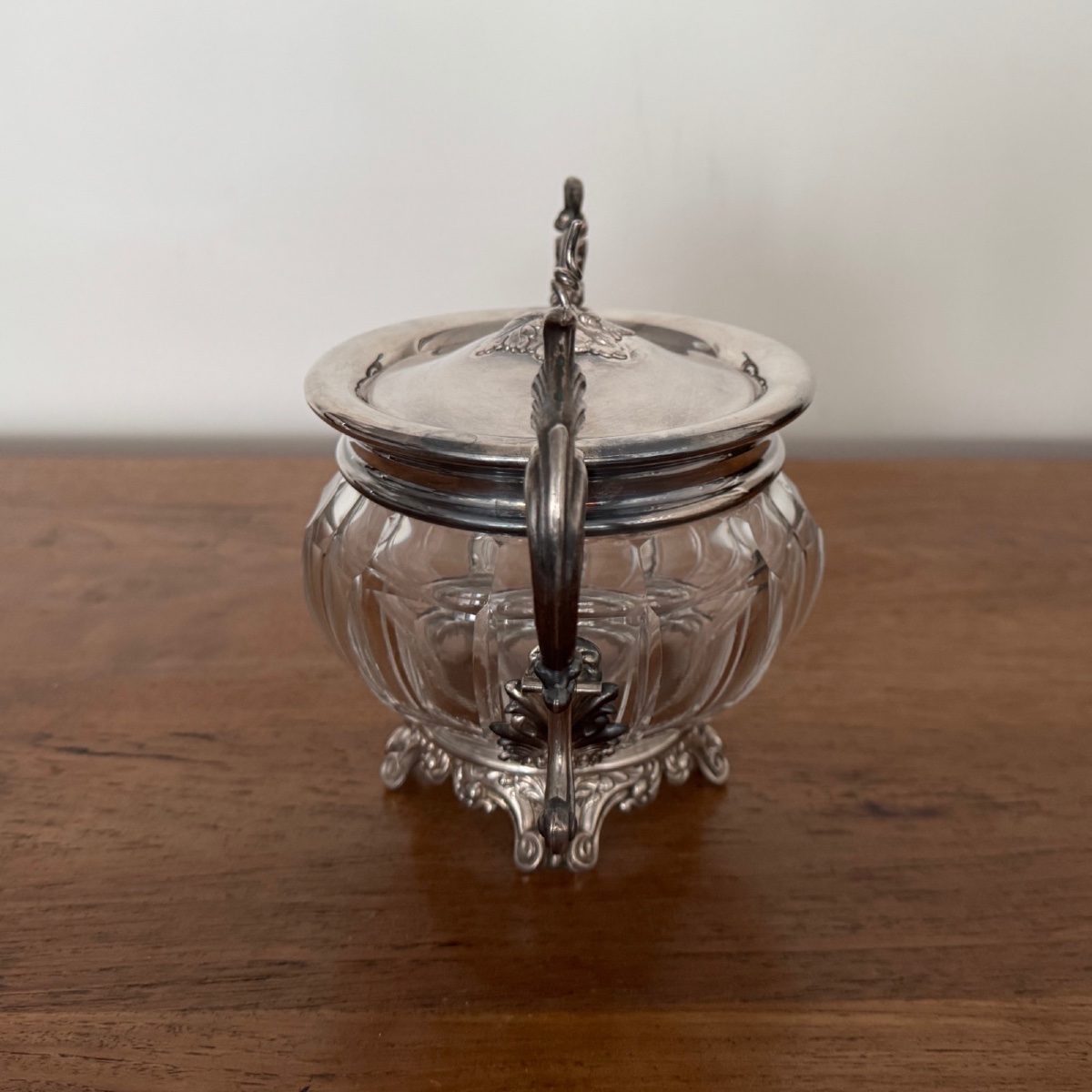 Sucrier en cristal et métal argenté fin XIXe prises Louis XV-photo-1
