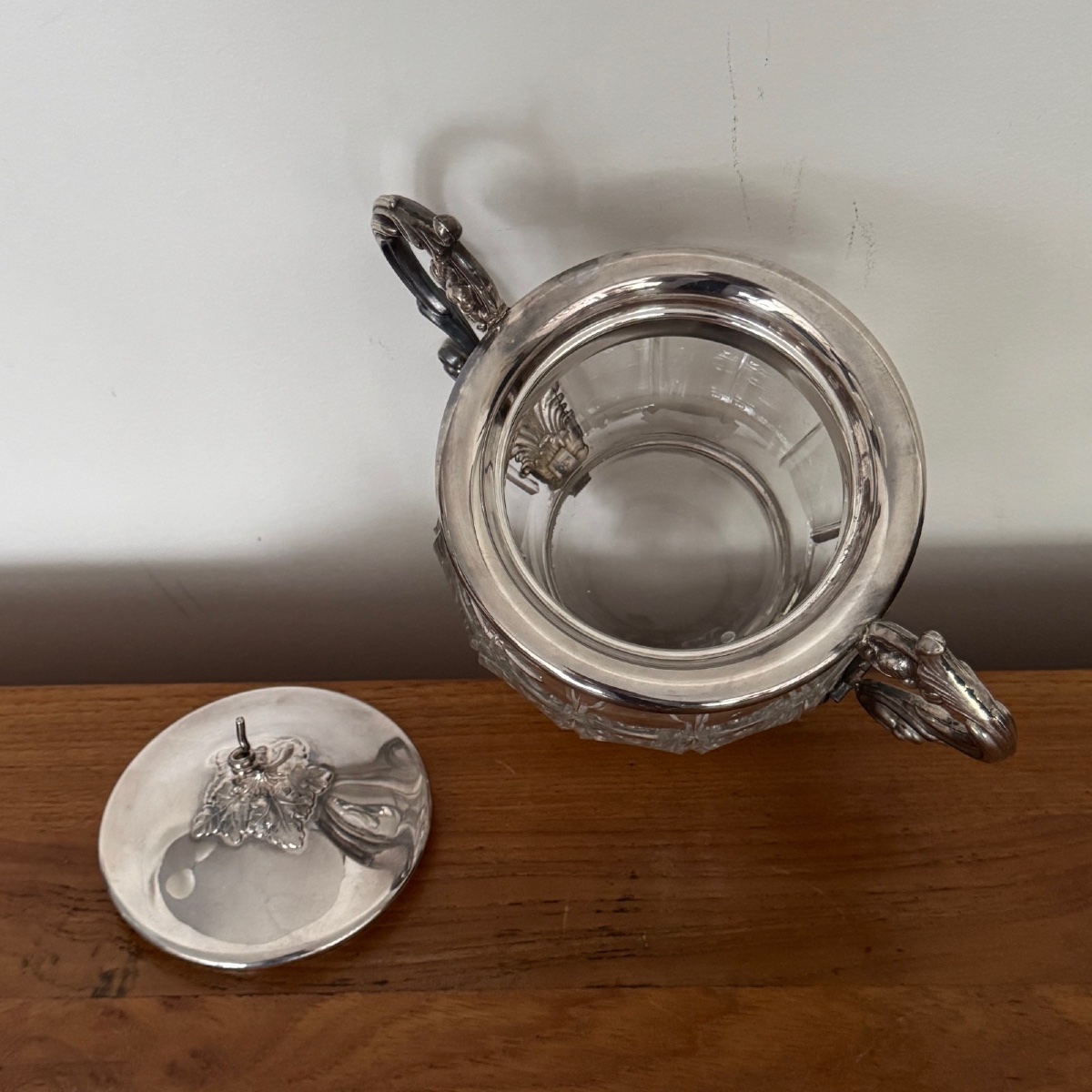 Sucrier en cristal et métal argenté fin XIXe prises Louis XV-photo-3
