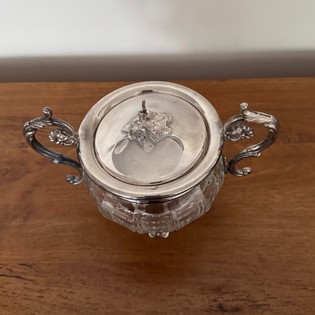 Sucrier en cristal et métal argenté fin XIXe prises Louis XV-photo-4