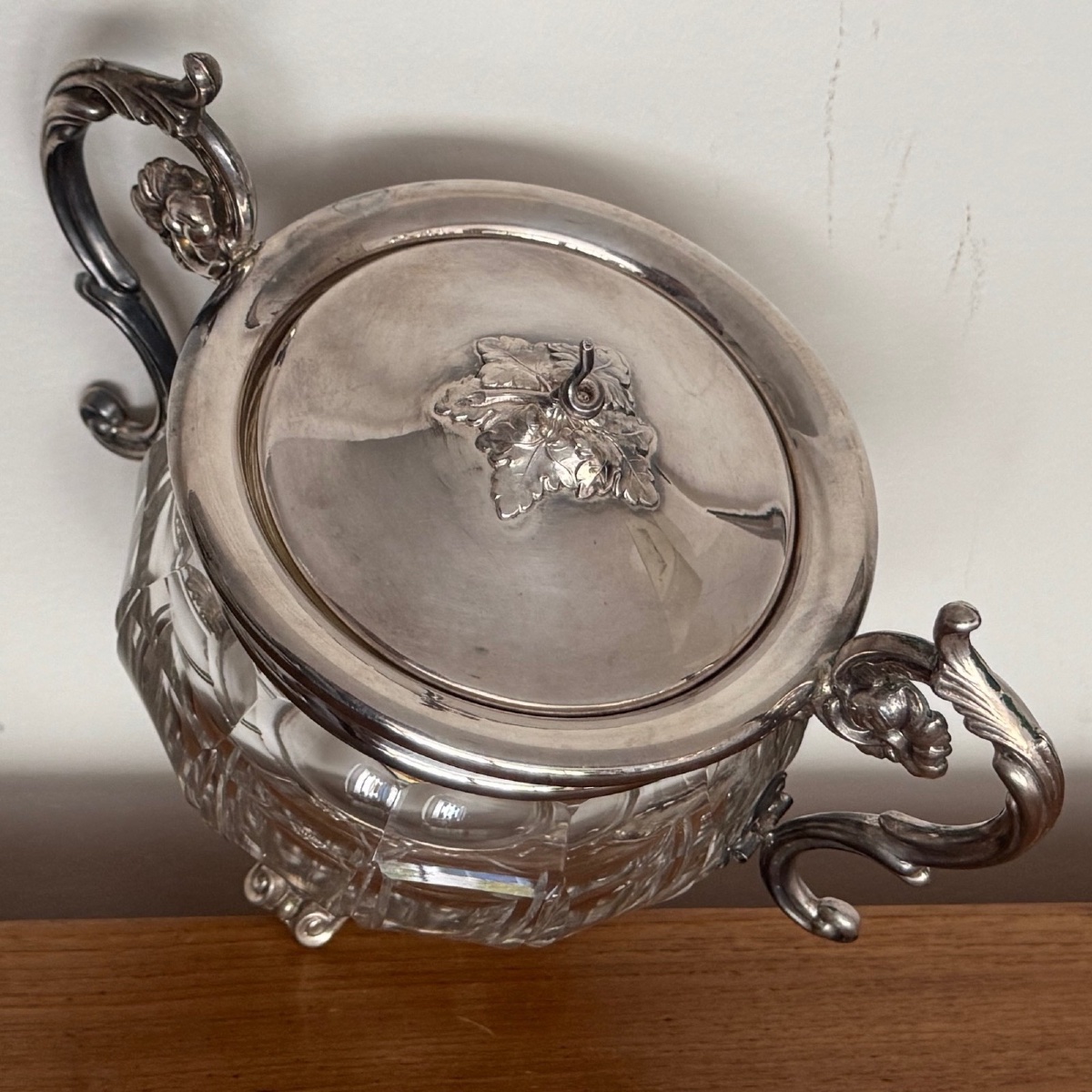 Sucrier en cristal et métal argenté fin XIXe prises Louis XV-photo-7