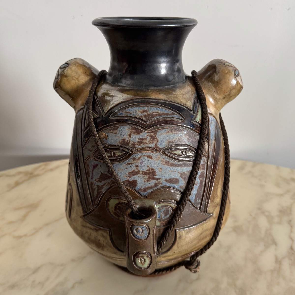 Vase en grès émaillé par Roger Guérin décor Aztèque -photo-3