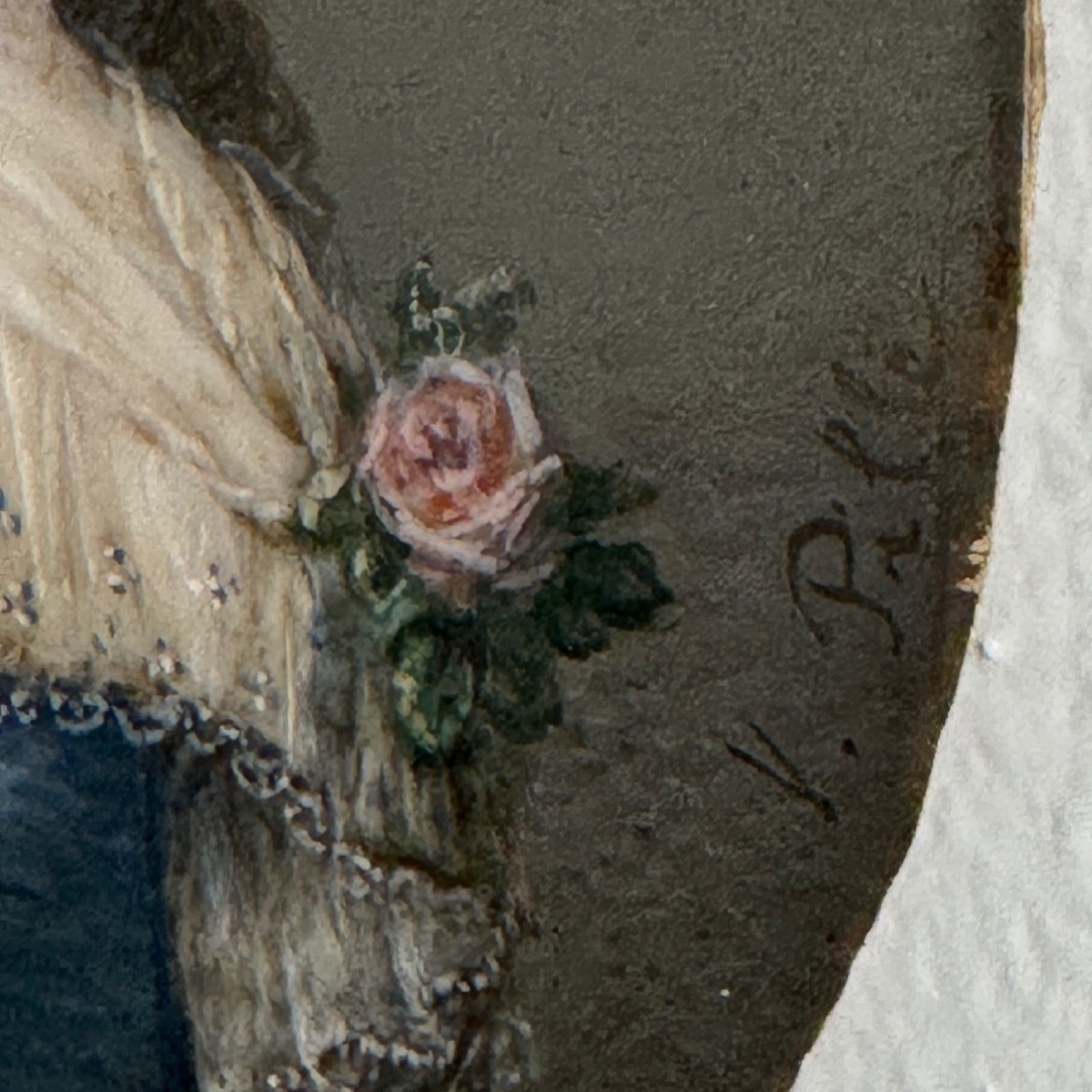Miniature peinte à la main représentant une femme du XVIIIe par V. Pille -photo-2