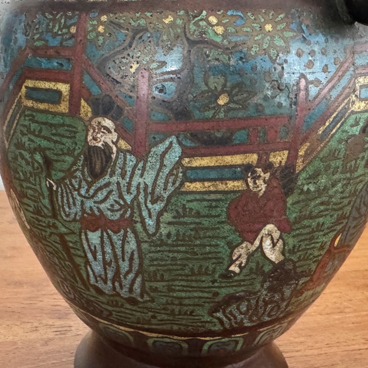 Paire de vases en bronze et émail cloisonné Japon fin XIXe-photo-3