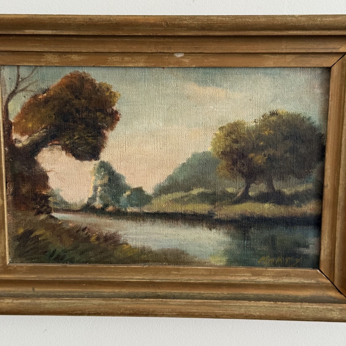 Huile sur panneau début XXe des arbres et un ruisseau par Marty-photo-2