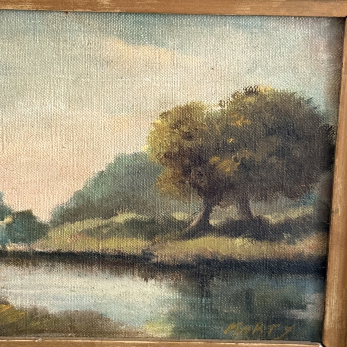 Huile sur panneau début XXe des arbres et un ruisseau par Marty-photo-4