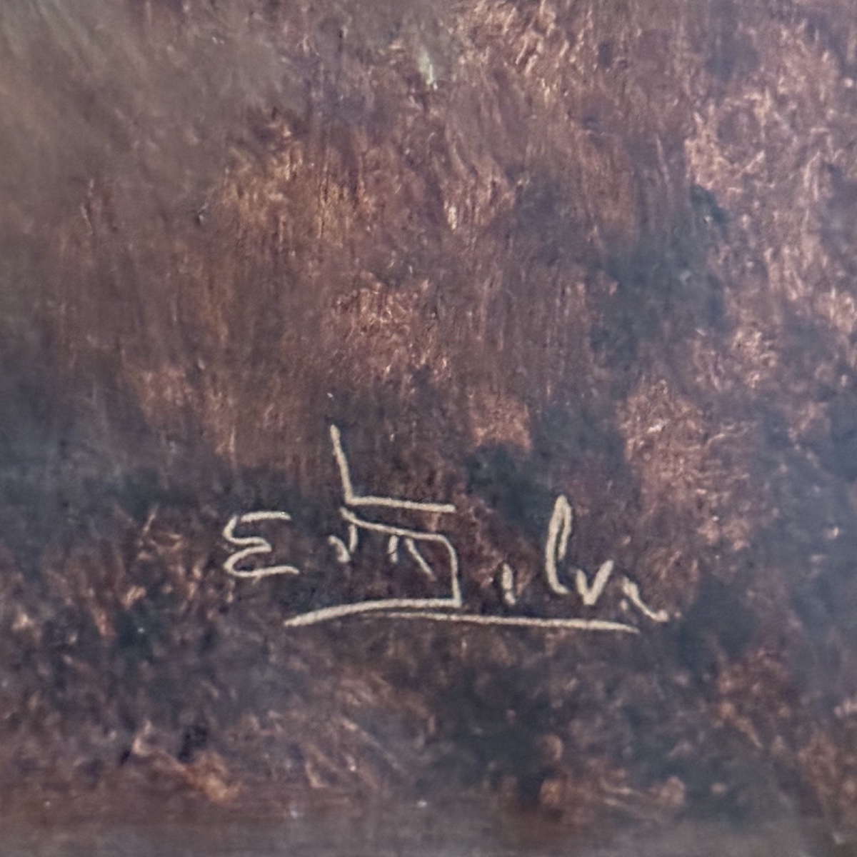 Huile sur toile par E. Kalvin paysage de rivière XIXe -photo-4