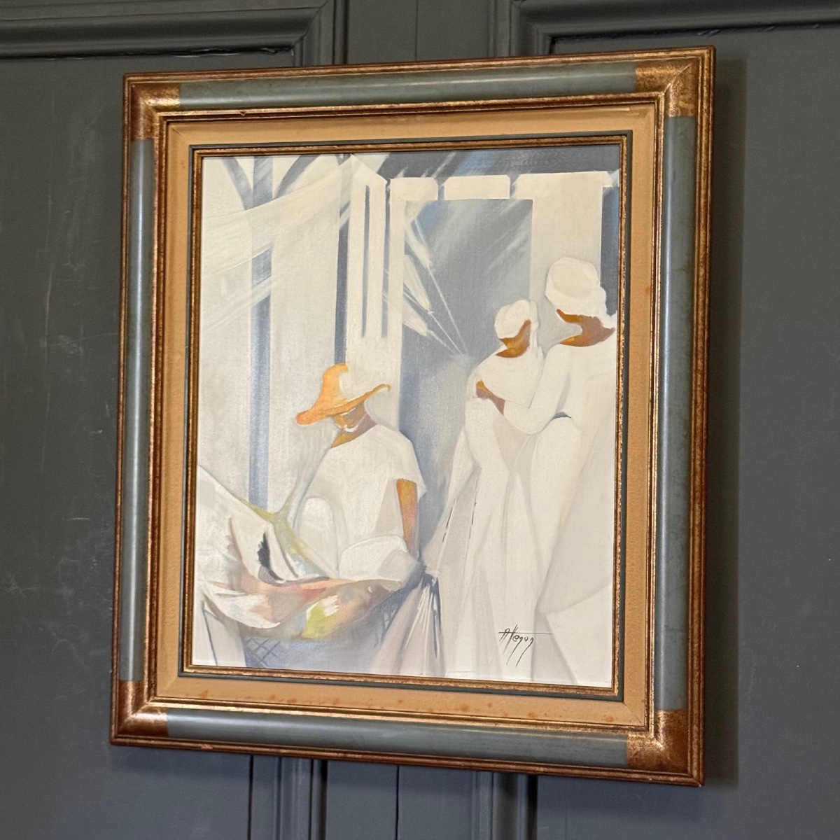 Oil On Canvas Depicting Spaniards By A. Deroy, 1984-photo-3