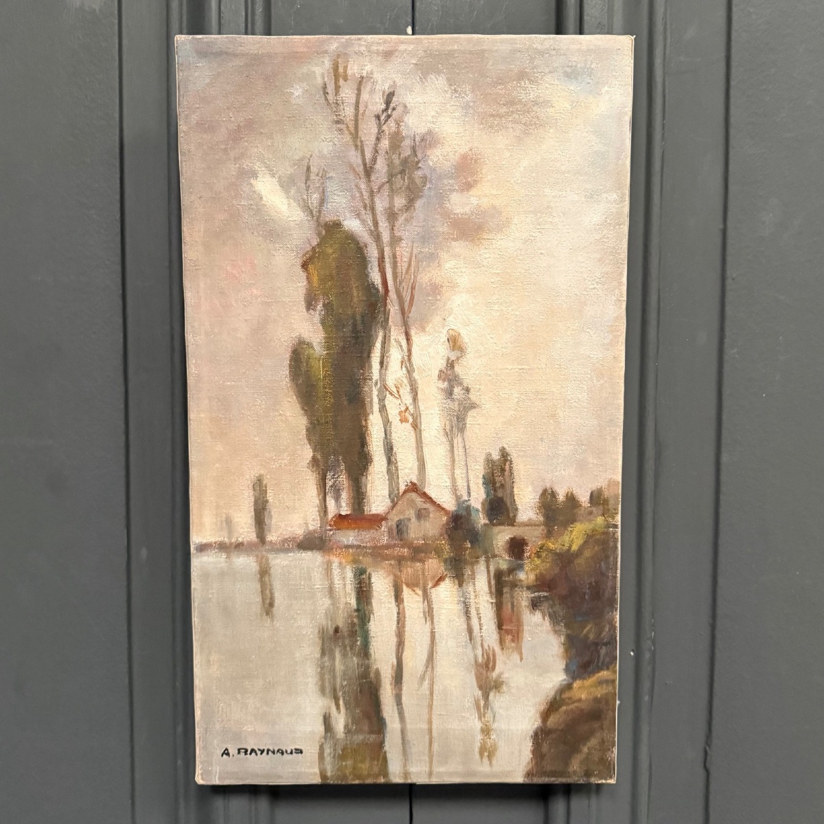 Huile sur toile par A. Raynaud XXe représentant le marais de Saintonge -photo-2