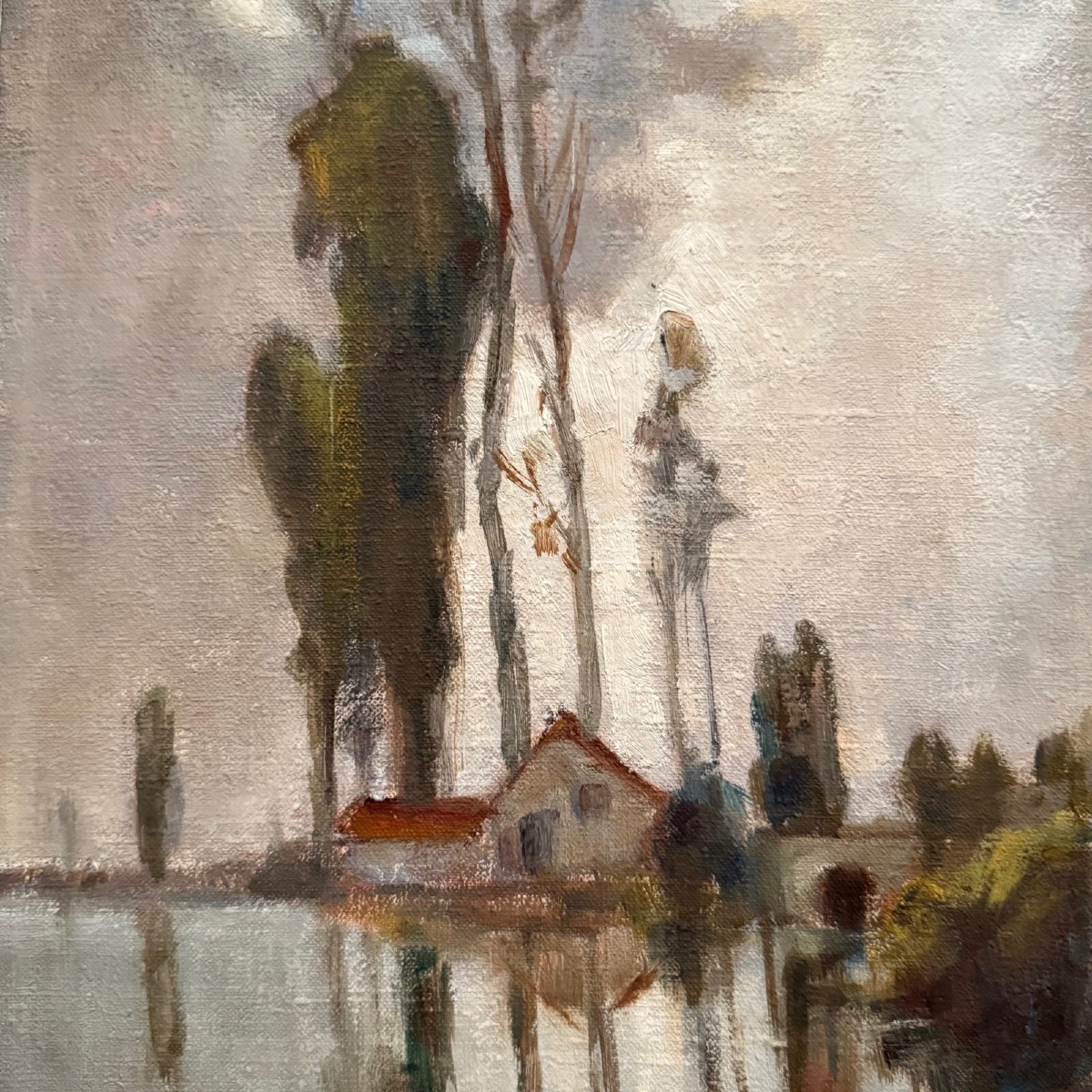 Huile sur toile par A. Raynaud XXe représentant le marais de Saintonge -photo-5