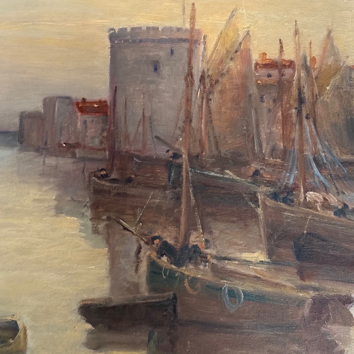 Huile sur panneau par Alexandre Raynaud port de La Rochelle XXe bateaux -photo-1
