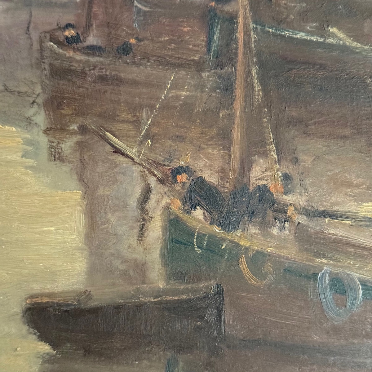 Huile sur panneau par Alexandre Raynaud port de La Rochelle XXe bateaux -photo-4